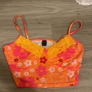 Multi orange flower cropped tank !!